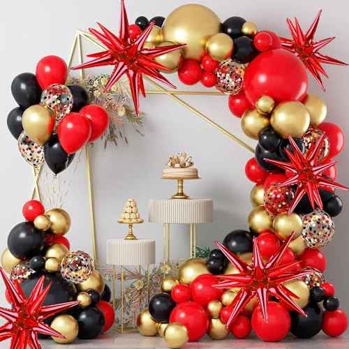 8 Pcs Red Star Balloons, 27/22 inch One-Piece Explosion Balloons Aluminum Foil Balloons for Birthday, Christmas, Wedding, Backdrop, Anniversary, Graduation Party Decorations(Red)