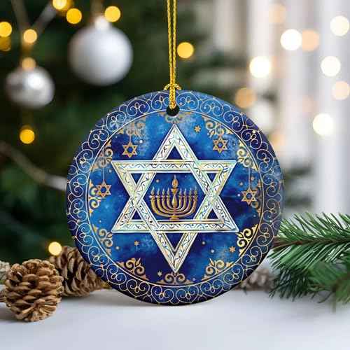 FLAGWIX Christmas Hanukkah Gifts for Men Women - Ceramic Christmas Ornaments 2025 for Tree - Hanukkah Decorations for Home, Spiritual Birthday Gifts for Mom Sister Friends, Jewish Gift Ideas