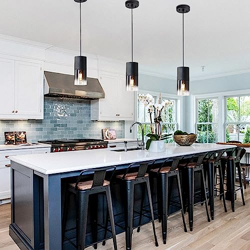 LINSEEDS 2-Pack Black Adjustable Glass Pendant Lights for Kitchen & Dining - Modern Industrial Style