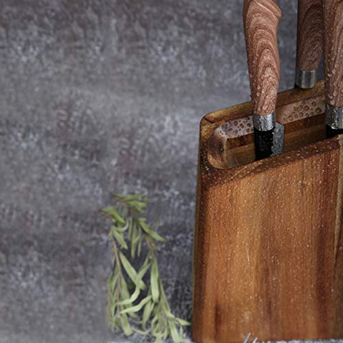 Brown Magnetic Knife Holder Block - Double-Sided Wooden Kitchen Rack with Strong Magnets
