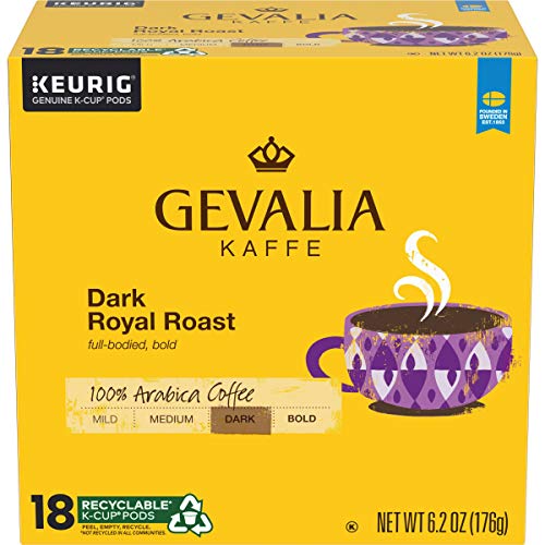 Gevalia Dark Royal Roast Coffee K-Cup Pods - Pack of 4, 18 Count Each