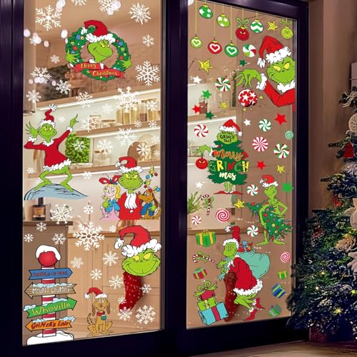 Boroner Christmas Window Clings 100 pcs Double-Sided Static Decals - Winter Wonderland