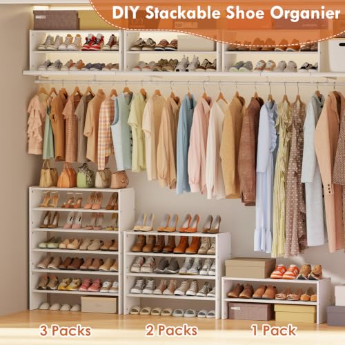 Stackable Shoe Rack Organizer 3-Tier Space Saver for Closet Entryway