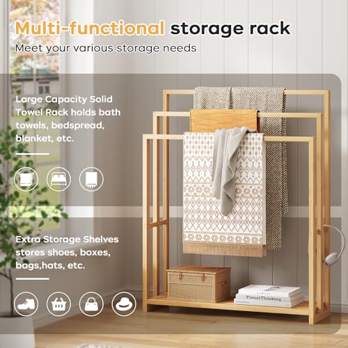 Natural Bamboo Towel Rack Stand 3-Tier Freestanding Bathroom Storage