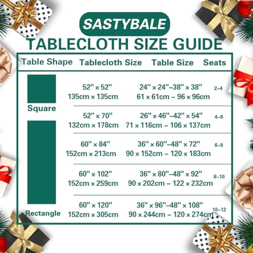 SASTYBALE Christmas Green Rectangular Jacquard Tablecloth 60x120 Inches