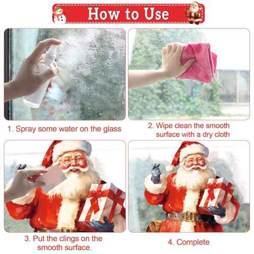 CCINEE Extra Large Christmas Window Clings, 2 Sheets Double-Sided Holiday Window Stickers Snowflakes Santa Claus Snowman Decals for Home Holiday Indoor Office School Decorations