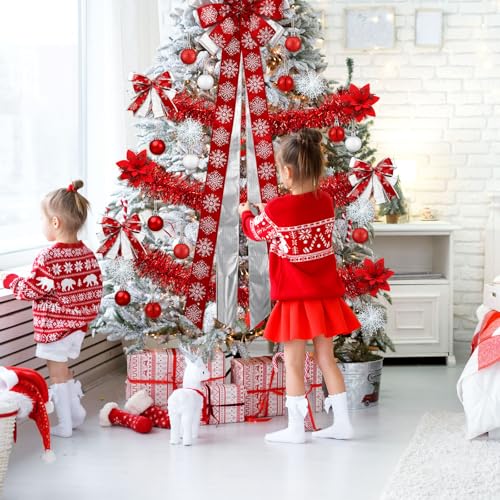 Liliful 63pcs Red Christmas Tree Ornaments Set with Silver & White Accents