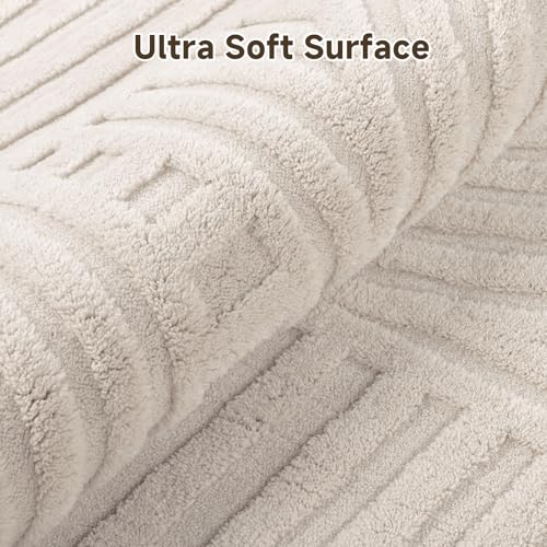 Beige 5x7 Area Rug for Living Room & Bedroom - Non-Slip Plush Carpet