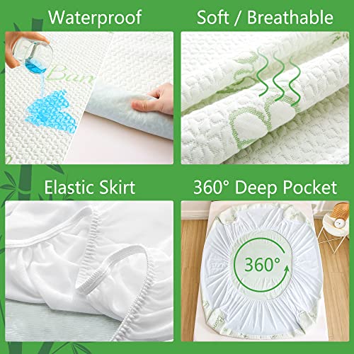Split Top King Mattress Protector with Cooling Bamboo Viscose Waterproof Cover - 34" from Head - Fits 6-18" Deep Mattresses - Variation: 34" from Head