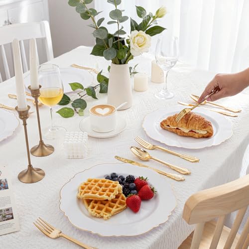 WDF Gold Baroque Disposable Plastic Silverware Set 300 Pieces for Parties