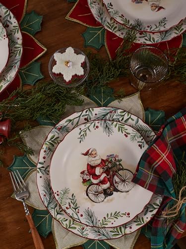 Bico Santa On The Way Scalloped Christmas Salad Plates Set of 4, 8.75 Inch