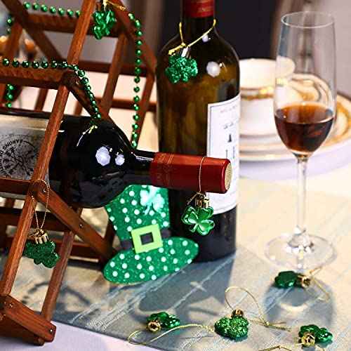 Leinuosen 24 Pieces St Patrick's Day Shamrocks Ornament for Tree Mini Clover Decorations Lucky Irish Green Trefoil Hanging Bauble for Christmas St Patricks Day Table Shelf Decoration(glossy & Glitter)