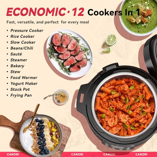 CARORI 8 Qt 1200W 12-in-1 Electric Pressure Cooker Stainless Steel Black