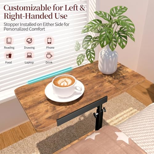 Adjustable Height End Table with Wheels & Tilting Panel - 11.8x22.8 inch, Mobile Couch Side Table