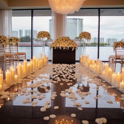 Ivory Glass Cylinder Vase Set with 12 Pillar Candles - 6 Sizes, Romantic Decor
