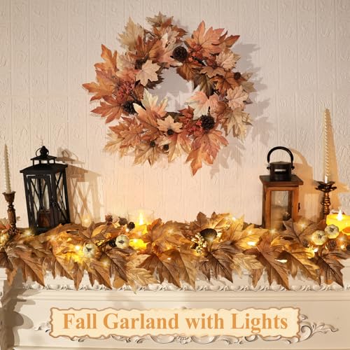LZNPA 9 FT Fall Wheat Lighted Garland with Timer & 30 Warm Lights Autumn Decor