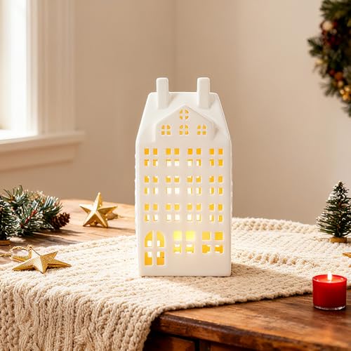 DN DECONATION Light Up Christmas Decor Village Set, White House with