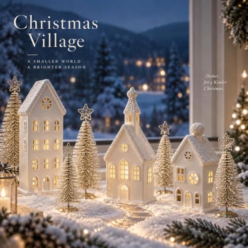 Christmas Village Sets, 8-Piece Modern White Decorations Indoor