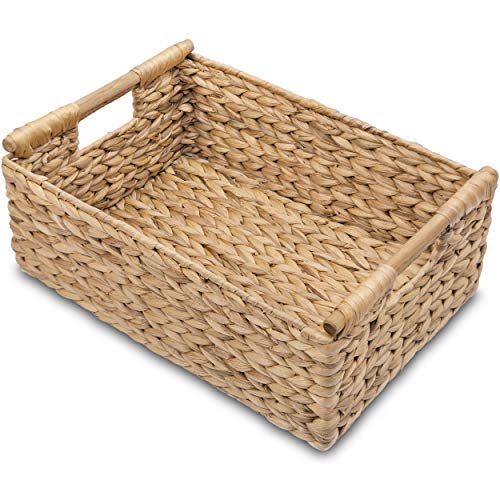 Large Water Hyacinth Wicker Storage Basket - Natural Home Organizer 15.5"L x 10.8"W x 6.2"H