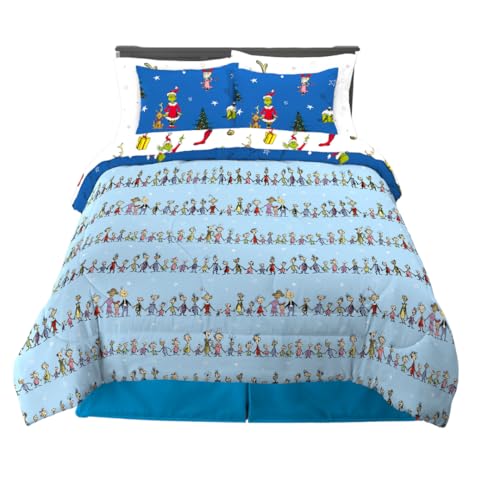 Grinch Full Size Bedding Set with Comforter and Sheets - Christmas Decor