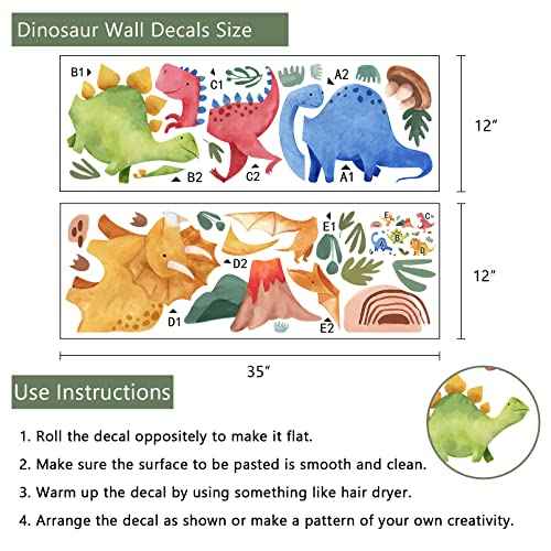 Yovkky Baby Dinosaur Wall Decals Stickers, Dino Volcano Cave Neutral Nursery Toddler Playroom Decor, Kids Room Home Decorations Girls Boys Bedroom Classroom Daycare Art