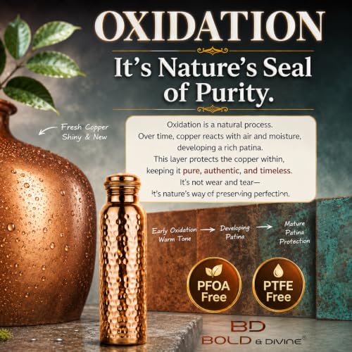 Copper Water Bottle - 32oz Handcrafted Pure Copper Drinking Vessel with Leak-Proof Cap & Bonus Canvas Bag