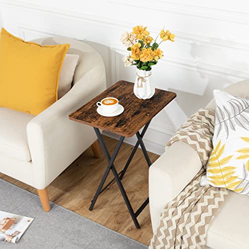 HOOBRO Set of 4 Folding TV Trays with Stand - Retro Metal Snack Tables