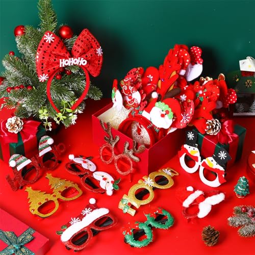 Christmas Headbands & Glasses Set - Holiday Costume Accessories for Parties