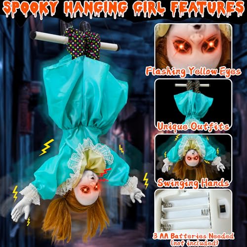 Turnmeon 30-Inch Halloween Animatronic Hanging Doll with Sound & Moving Hands