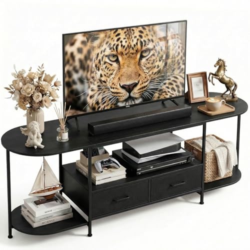 63-Inch Modern TV Stand for 65-70 Inch TVs with Fabric Drawers - Black