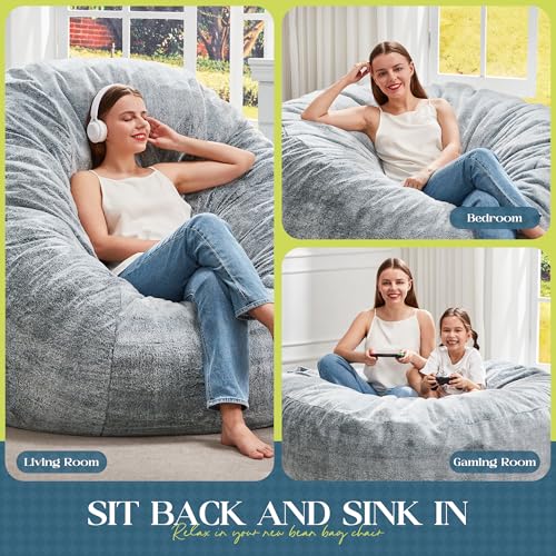 Giant Bean Bag Chair for Adults 5FT Grey - Memory Foam Support & Removable Cover Variation: Grey / X-Large