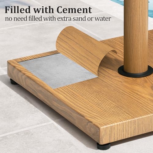 Heavy Duty 45lbs Patio Umbrella Base Stand with Teak Finish - Wind-Resistant Outdoor Support