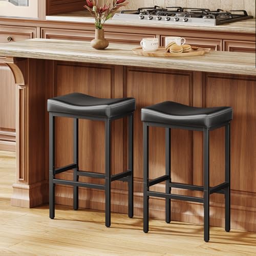 Black 24 Inch Counter Height Bar Stools Set of 2 - Modern Compact Dining Chairs
