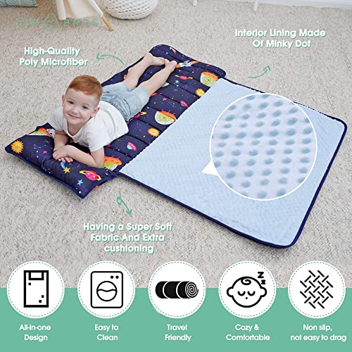 ACRABROS Space Toddler Nap Mat with Pillow & Blanket, Large Kids Sleep & Resting Mat