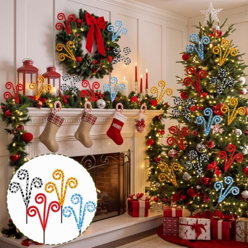 Teyva Daily Cartoon Toy Christmas Tree Candy Cane Picks Set - 12 Decorative Holiday Tree Ornaments
