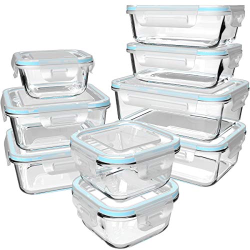 Blue 18-Piece Glass Food Storage Containers with Locking Lids - BPA-Free & Leak Proof