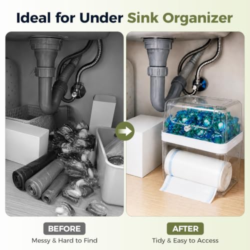 Clear 3-in-1 Trash Bag Dispenser & Dishwasher Pod Holder - Under Sink Organizer