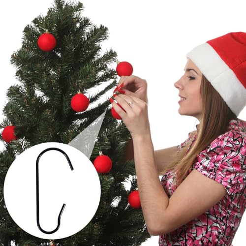Black Christmas Ornament Hooks - 100 Pcs Adjustable Metal C-Shaped Hangers for Tree Decorations