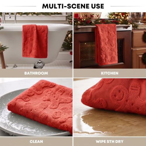 Artoid Mode 4 Pcs Red 13.7 x 29.5 in 100% Cotton 3D Jacquard Hand Towels