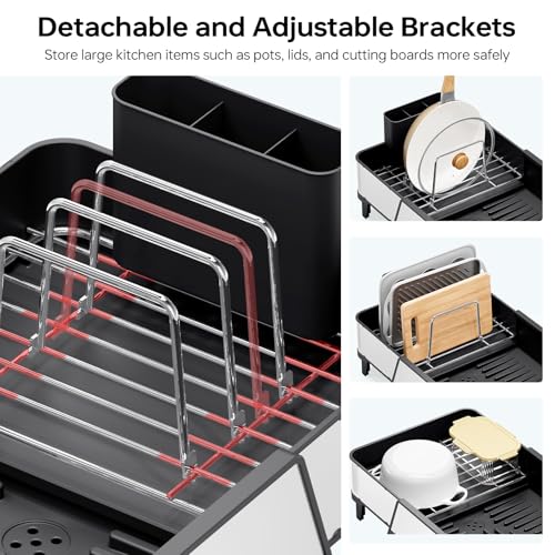 Urackify Large Expandable Dish Drying Rack Black - Kitchen Counter Organizer