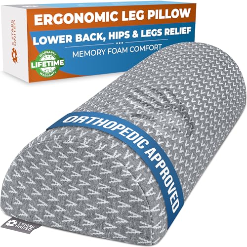 Grey Knee Pillow for Back Sleeping - Half Moon Leg Support Cushion, Memory Foam, ACA Endorsed