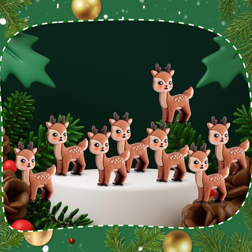 Chunful 100 Pcs Christmas Mini Reindeer Figurines Cute Holiday Deer Decorations