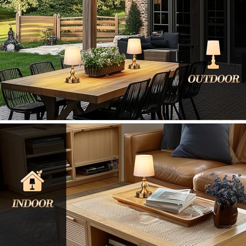 Mini Cordless LED Table Lamp with 5200mAh Battery, Dimmable Desk Light - Antique Brass