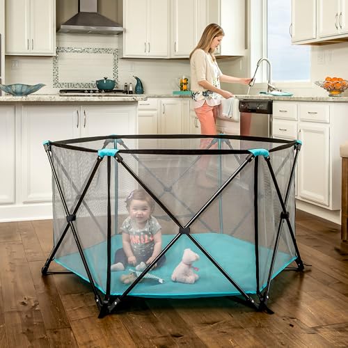 Regalo 6-Panel Foldable Baby Playpen & Play Yard, 48 Inches, Mesh Sides, Aqua/Black