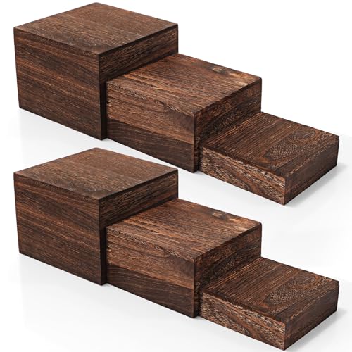 6 Pcs Wooden Display Risers Set - Rustic Cake Stands & Stacking Platforms