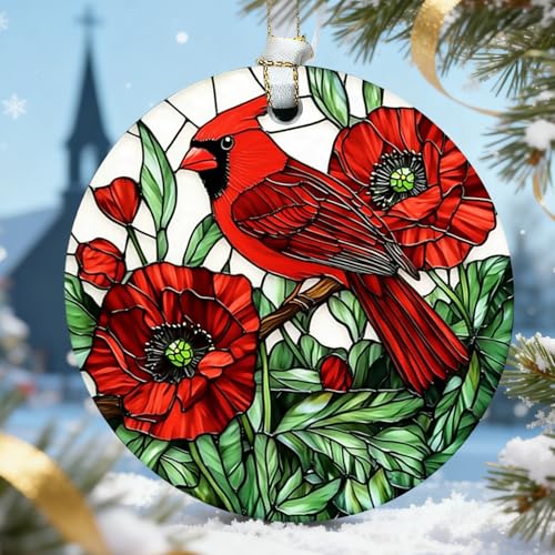 2026 Cardinal Stained Glass Christmas Ornament - Holiday Tree Decoration