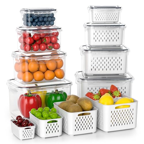 8 Pack Food Storage Containers with Removable Colanders - Airtight Fridge Organizer