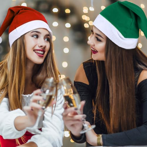 Fovths 48-Pack Christmas Santa Hats for Adults in Red & Green, Bulk Holiday Party Supplies