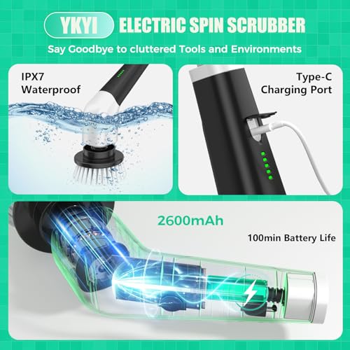Electric Spin Scrubber Cordless Power Cleaning Brush with Long Handle - White