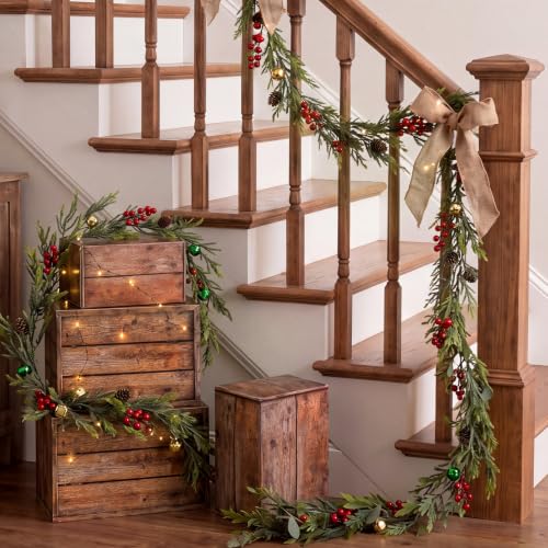 Christmas Stacking Gift Boxes with 6ft Red Berry Garland Decor Set